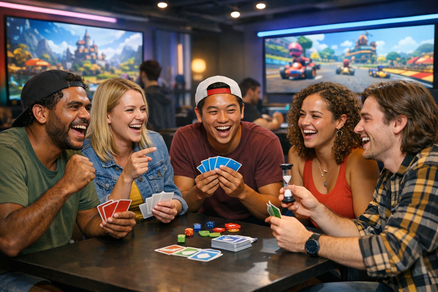 Friends playing social games at GameHorizonX